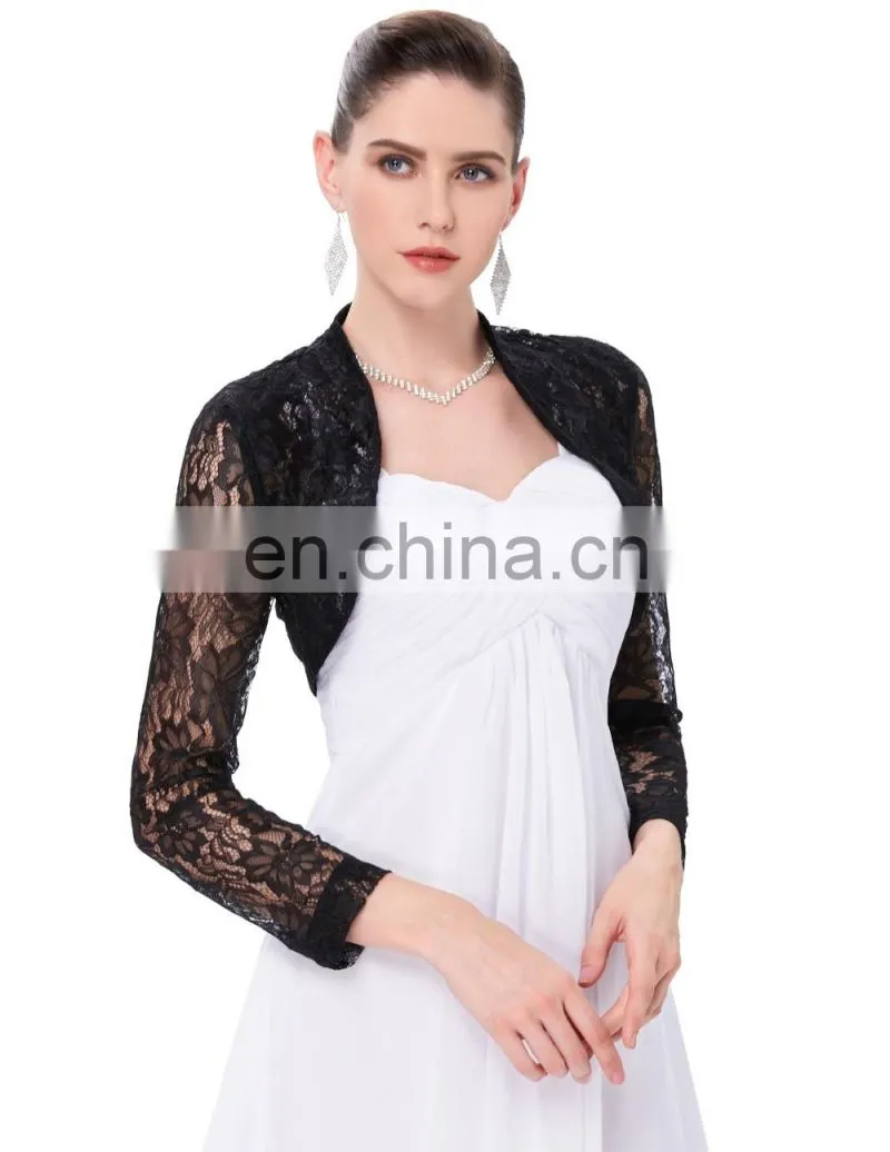 Belle Poque Womens Long Sleeve Cropped Black Lace Shrug Bolero BP000339-1