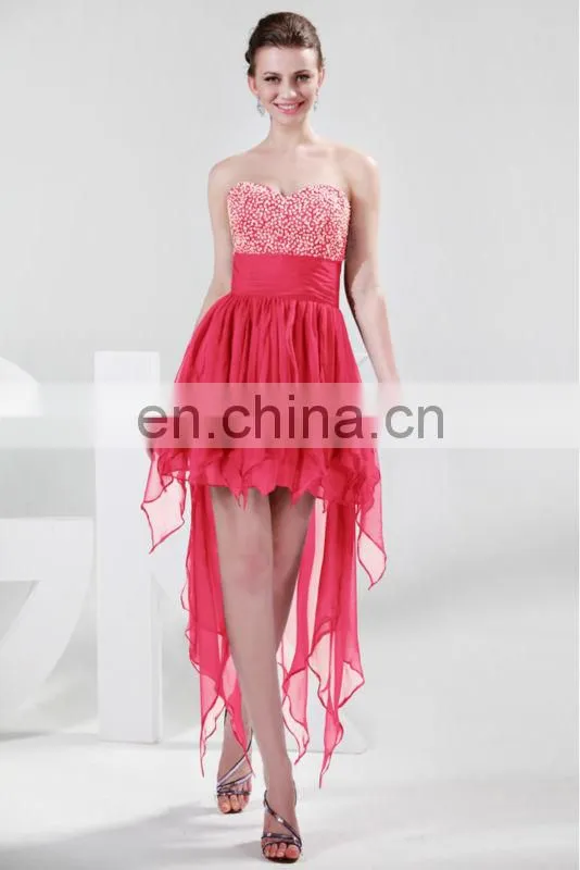 Strapless Chiffon Cocktail Dress Beads short front long back cocktail dress CL4326
