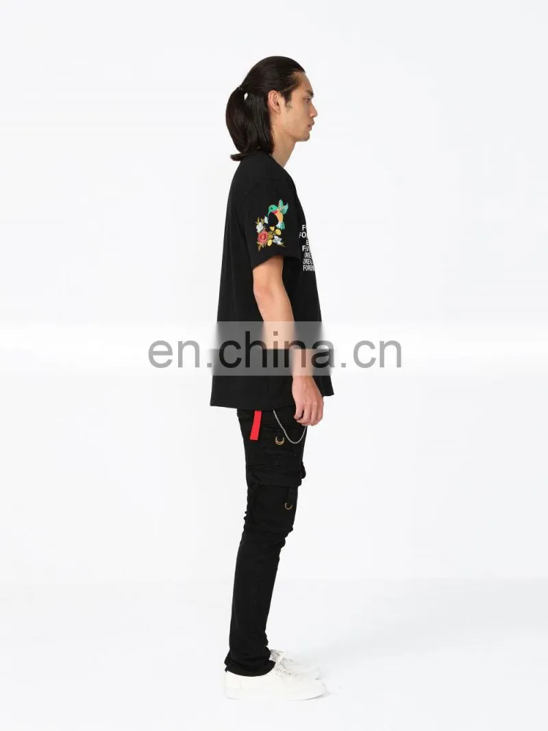 DiZNEW Clothing Manufacturers Custom Mens Cotton Embroidery Plain Black T shirt