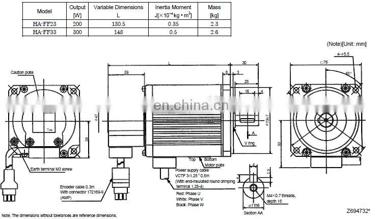 Original MITSUBISHI 129V 200W ac servo motor HA-FF23 / HA-FF23B