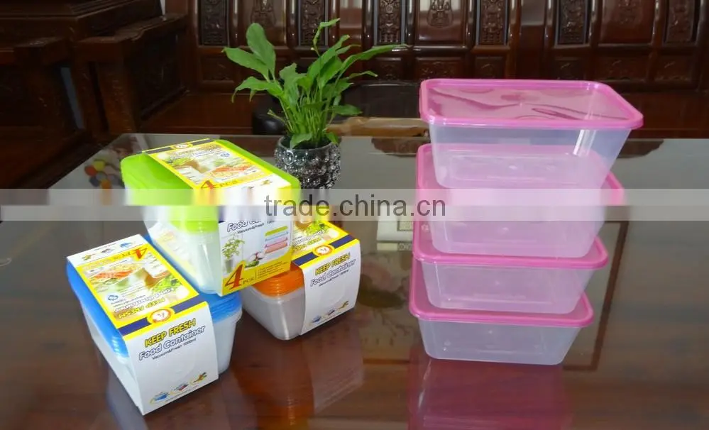 Supermarket set of 4 pcs rectangular plastic food storage container / food storage box 1000ml