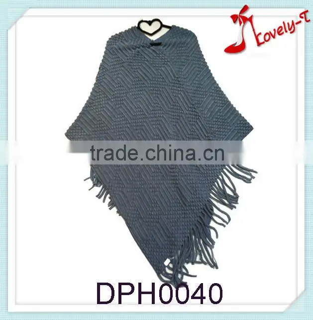 New arrival warm ladies mexican acryclic crochet knit elegant long poncho with tassels