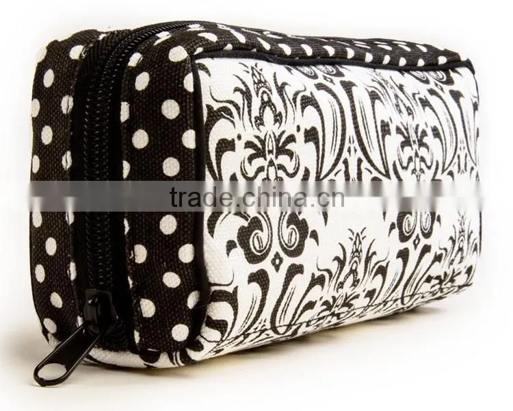 black flower printed canvas small essential oil carrying case holds 10bottles, flower/polka canvas essential oil carry bag /case