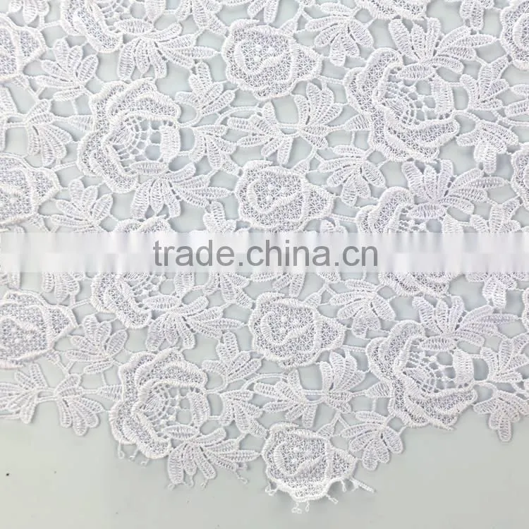 Wholesale custom promotional 100% polyester plain colors fashion pure white guipure cord lace fabric