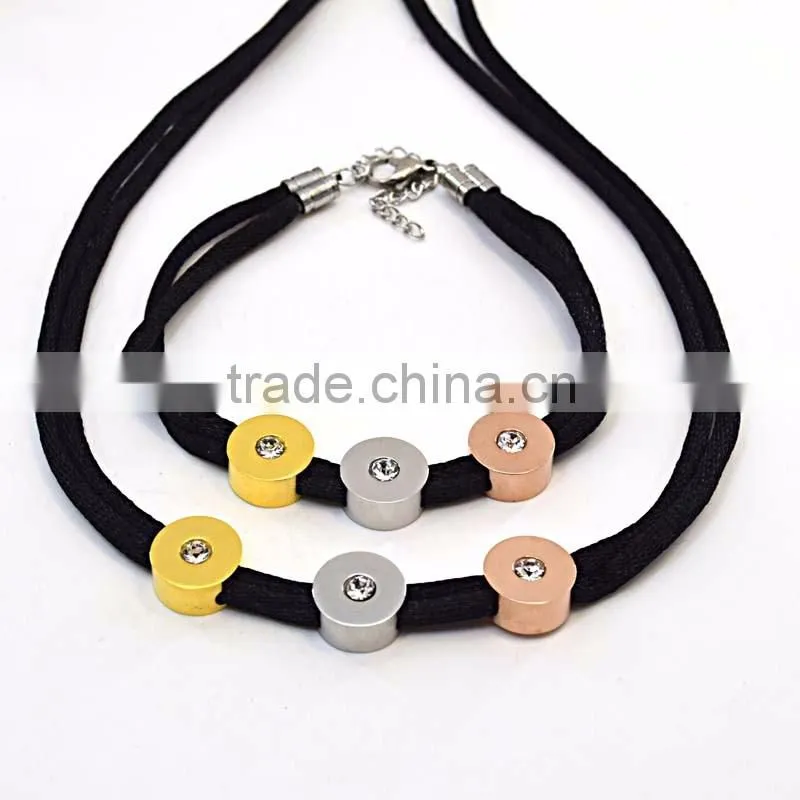 Stainless steel jewelry set black nylon Rhinestone latest design beads necklace