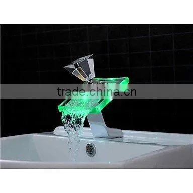 Basin Glass Waterfall Faucet with LED Light LED Tap