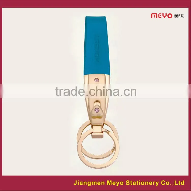 2015 Cuatom Made Metal Genuine Leather Two Rings Keychain For Bank Gift or Hotel Gift