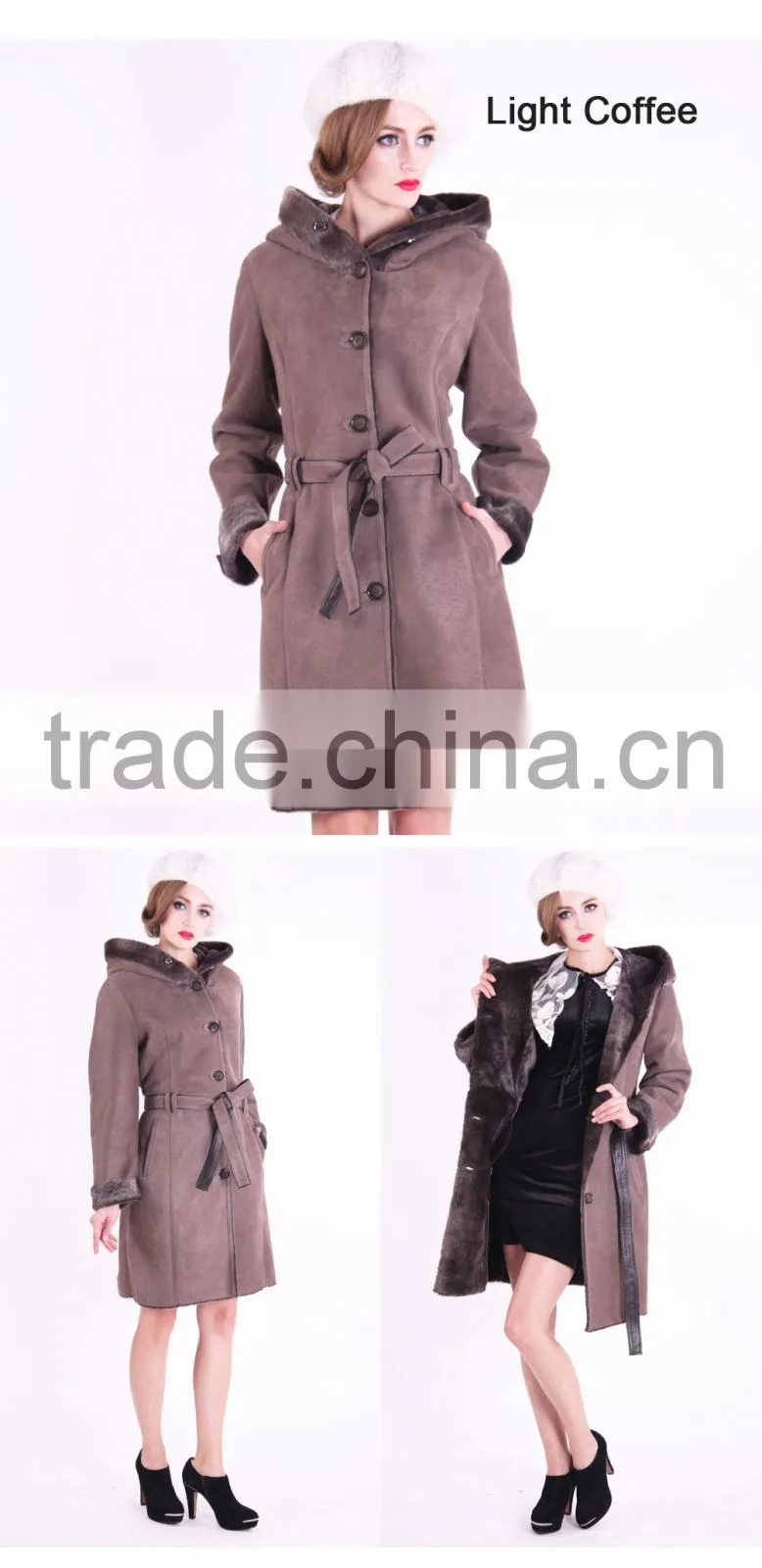 New Design Winter Women Long Slim Fit Wool Fur Coat
