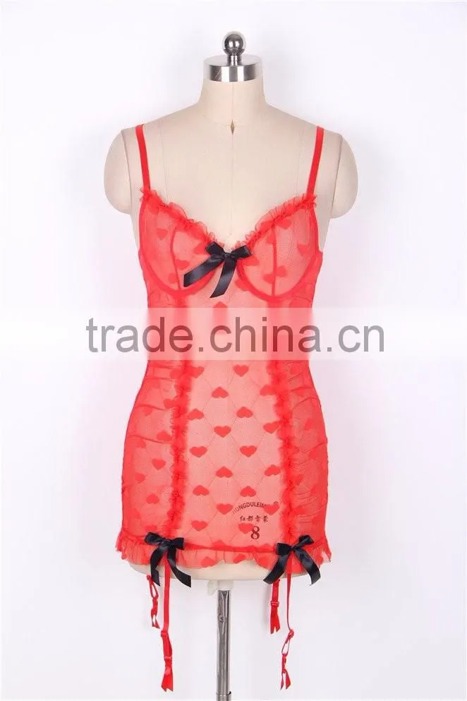 Sexy Heart Jacquard Mesh Garter Slip