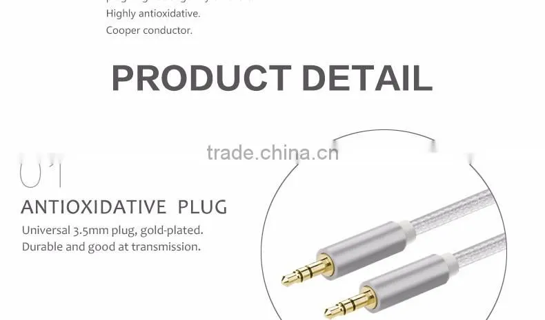3.5mm Aux Cable Jack to Jack Gold Plated Universal Audio Cable Male to Male for Car for iPhone Beats' headphone