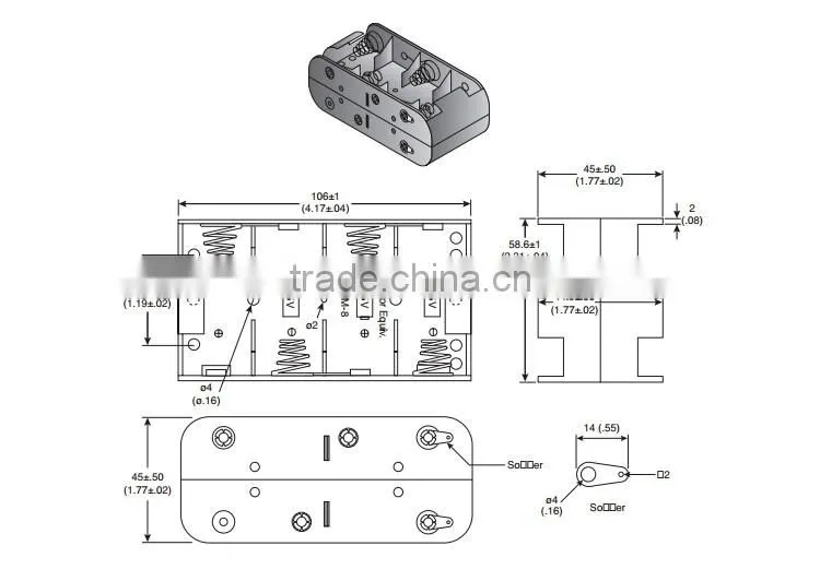 BH281D Battery holder ,8 C Battery Holder with Solder Tabs