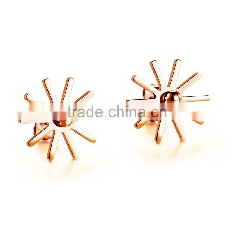 wholesale fashion jewelry 18K IP rose gold plated flower double stud earrings for party girls