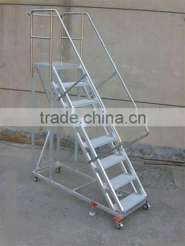 Warehouse Mobile Platform Ladder With Wheels