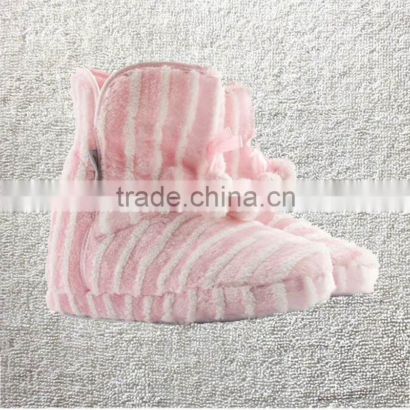 New Ladies Furry Slip On Lightweight Slippers Pom Pom Indoor boots