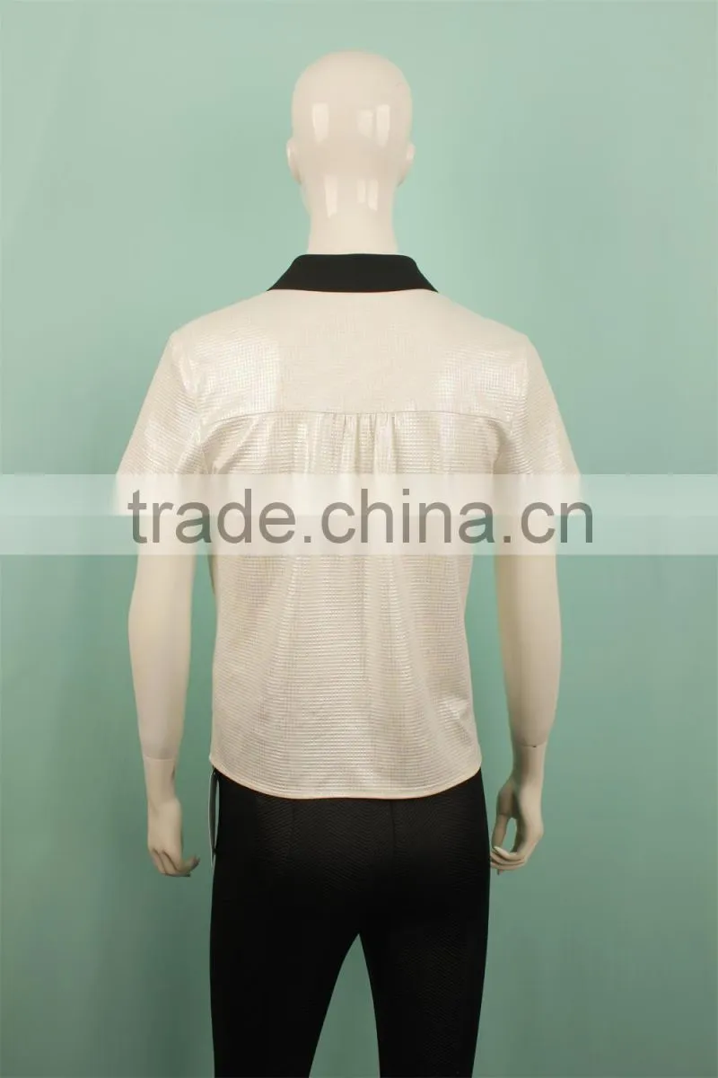 2016 latest fabric rib neckline polo shirt women shirt clothing