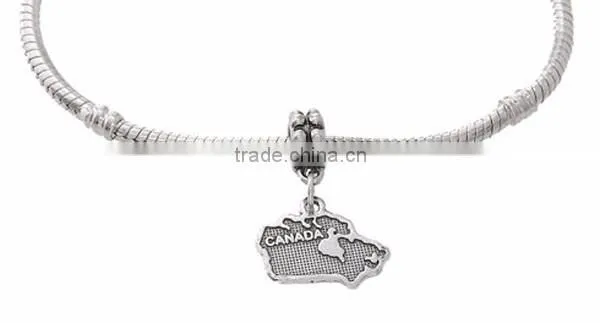 Sterling Silver One Sided Map Canada Dangle European Bead Charm