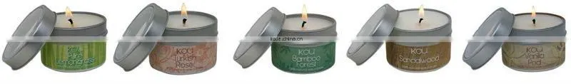 Scented soy wax candle in travel tin
