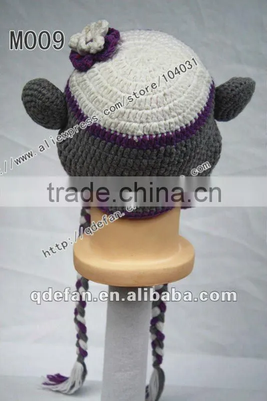 new arrival!!Free shipping 100% cotton crochet brown soft monkey hat / hand knitted animal beanie hat/ funny hat ideas