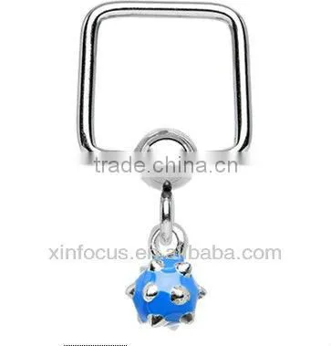 16 Gauge Blue Spiked Ball Square Dangle Closure Ring BCR Body Piercing Jewelry