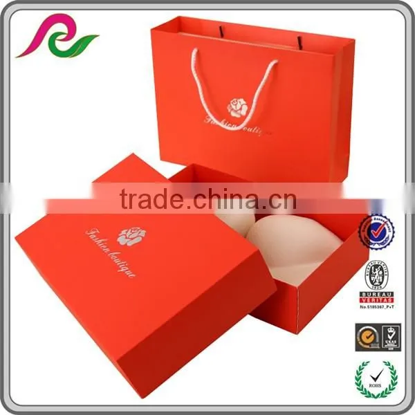 Red folding hand bag folding paper box with logo foil for underwear packing