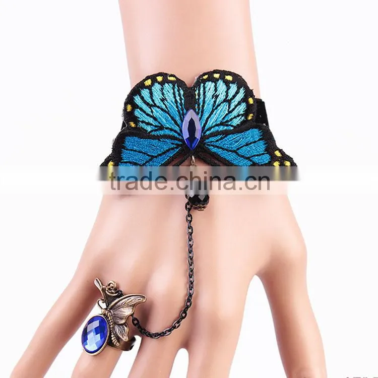 low moq crystal butterfly bracelet, gothic hand ring bracelet