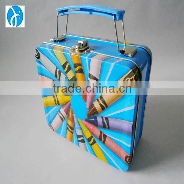 Wholesales custom carton metal handle tin box with lock for promotion