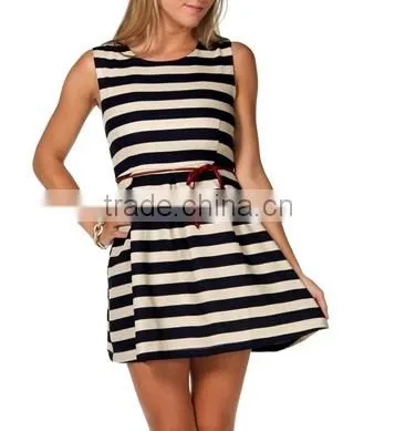 Designer Knit Striped Young Girls Skater Dress