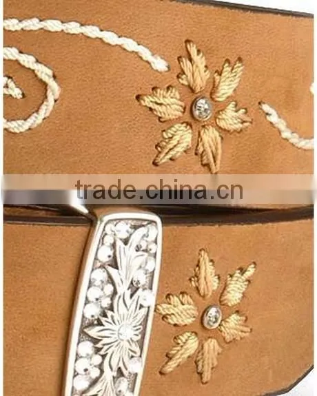 Western Belts brown leather belt with feminine floral stitched belts
