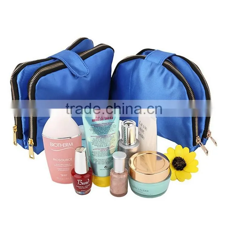 Satin Two Compartments Toiletry Bag Portable Travel Cosmetic Bag