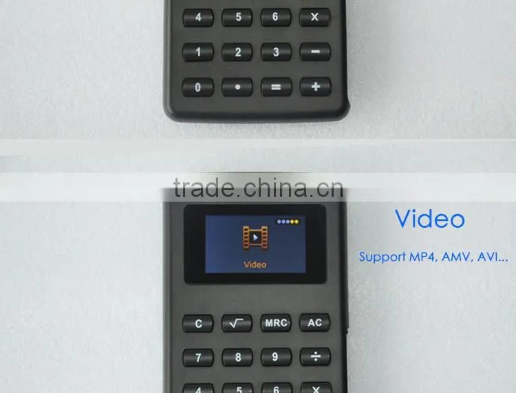 Magic Calculator with MP4 function has eBook, Photo, Music, Video, Recorder, FM Radio, Emergency Button to back to Calculator