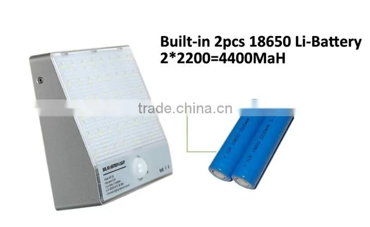 48 led aluminum pad ip65 600LM 4400mah PIR sensor + Light control+weak light solar motion sensor led outdoor light