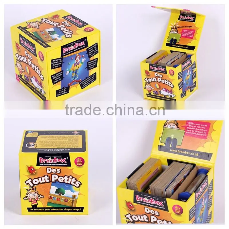 Lid hinged base with extend flap rigid paper print box for play card