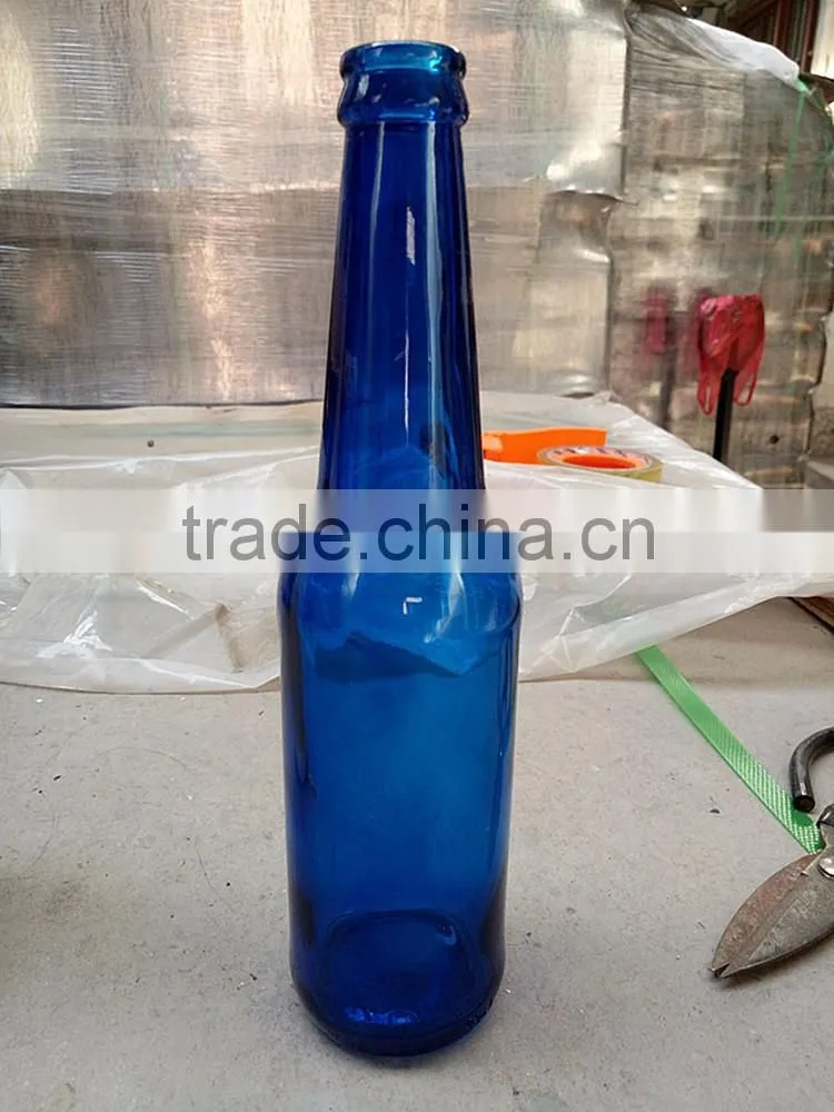 decorative glass beer bottle /beer glass bottle with 300 ML and white red blue , hot sale! customized logo.