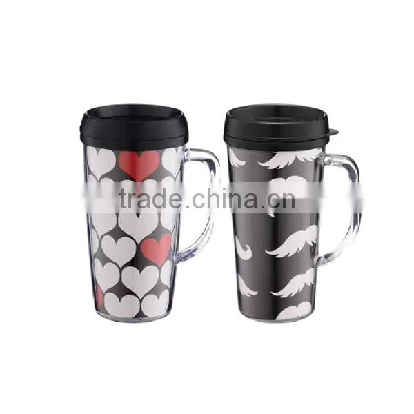 16oz Plastic mug with handle and lid