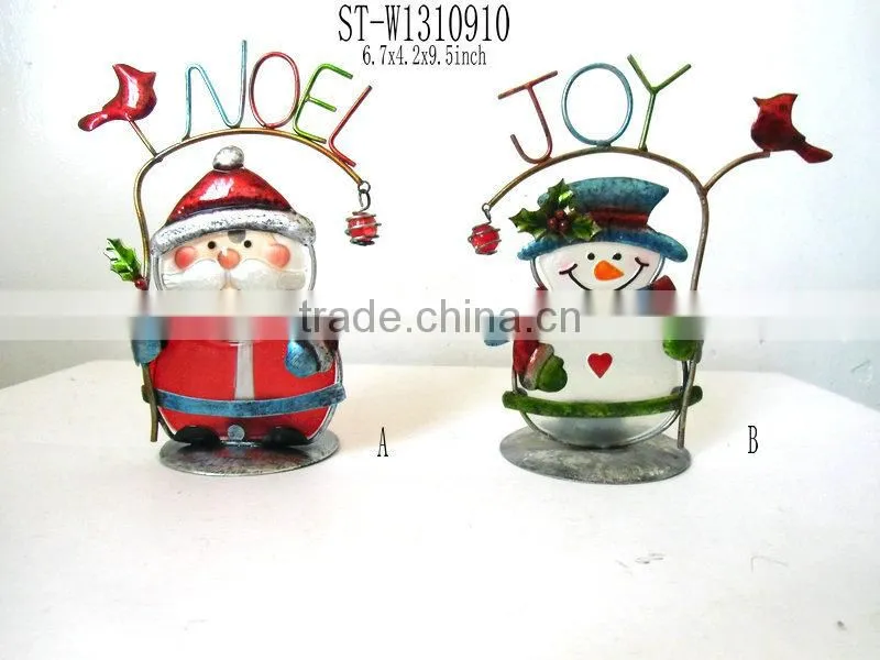 stained irol&glass Candlestick with christmas snowman