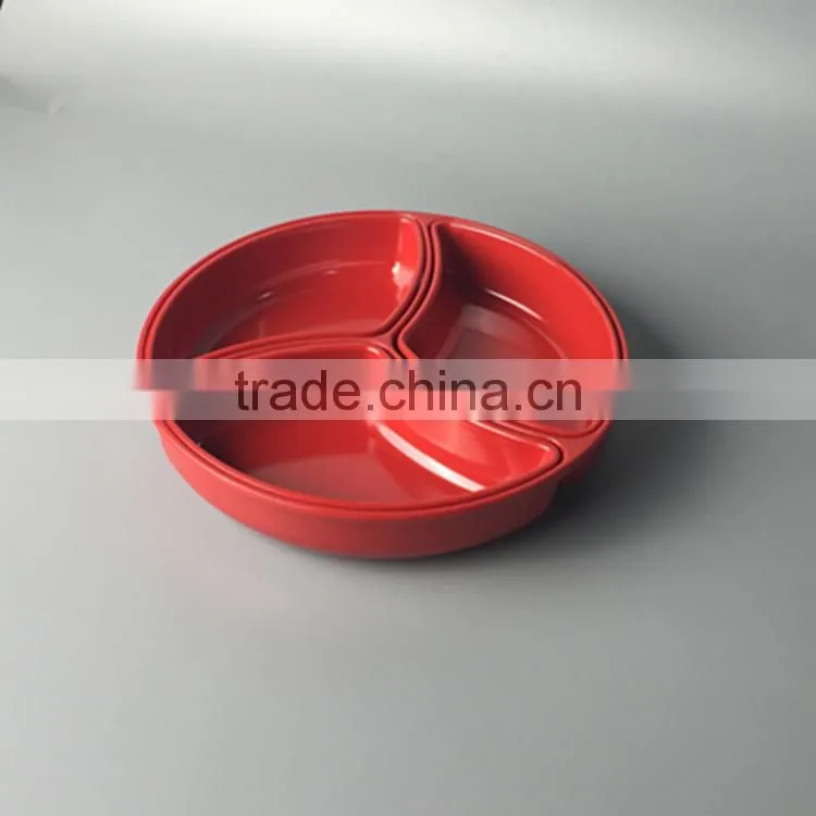 red color round 3 compartment dinner melamine likely ceramic divided plate for kids nutrition balance