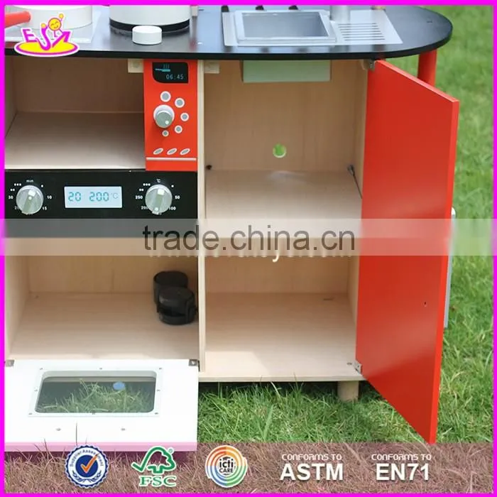 2017 New design red kids pretend play wooden kitchen toy W10C211
