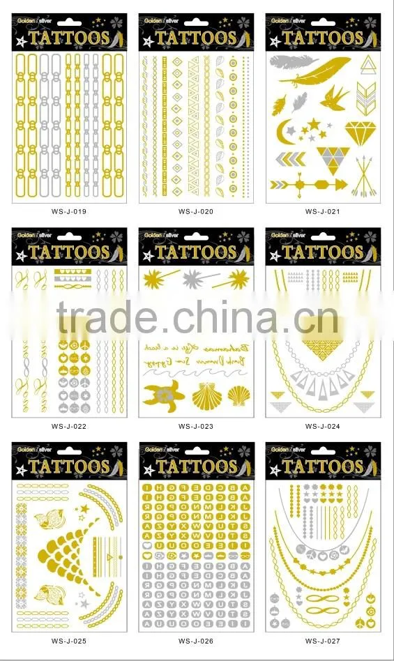 T005-003 Gold And Silver Temporary Glitter Removal Letter Tattoo Stickers