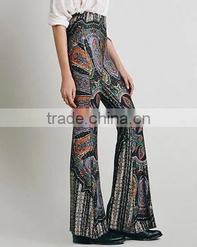 Fashion Hot Sale Paisley Print Stretch Flare Boho Hippie Style Pants Boho Pants Bell Bottom Trousers