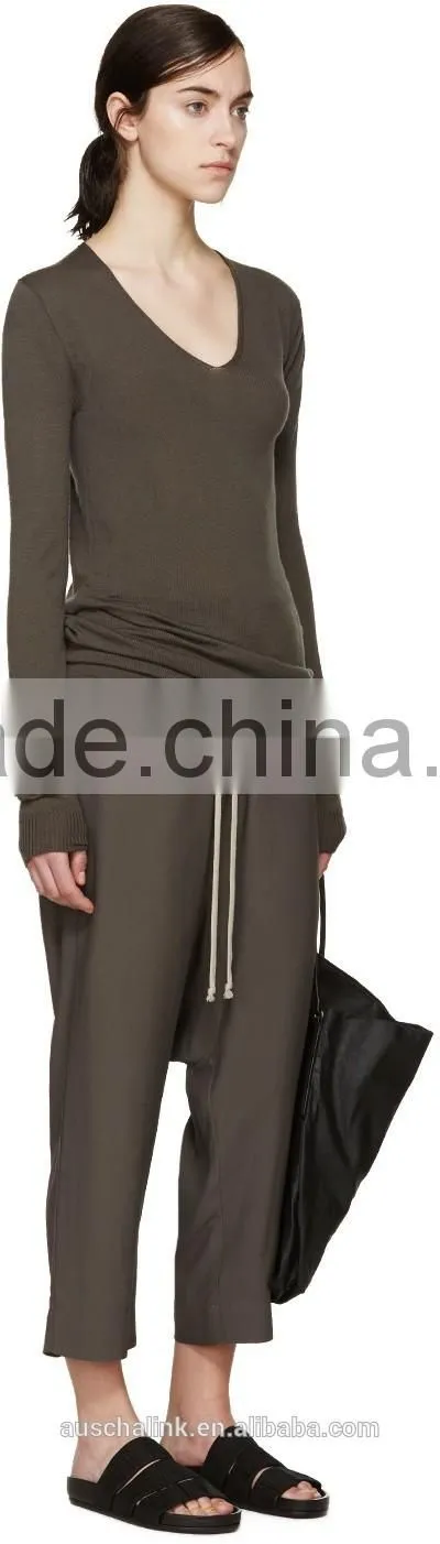 new style grey pure wool long sleeve V neck sweater design for girls