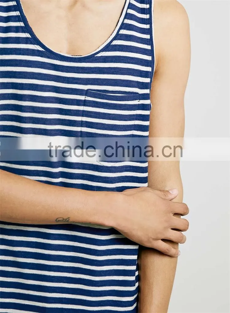 White and navy striped custom design mens gym singlets