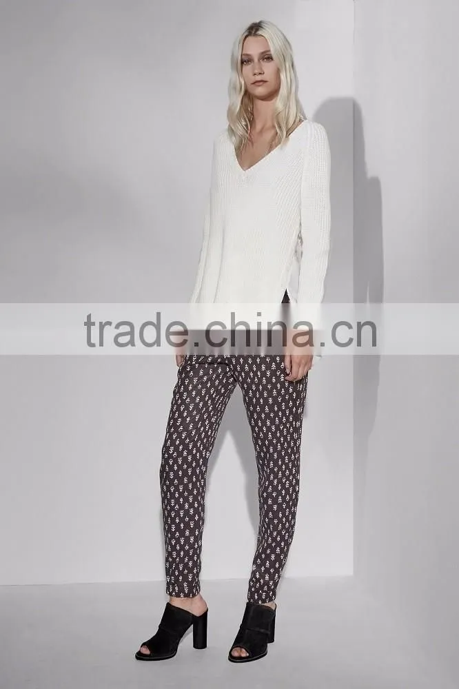 Fashion Women Knit Top Sweater With Lace Trim Pullover