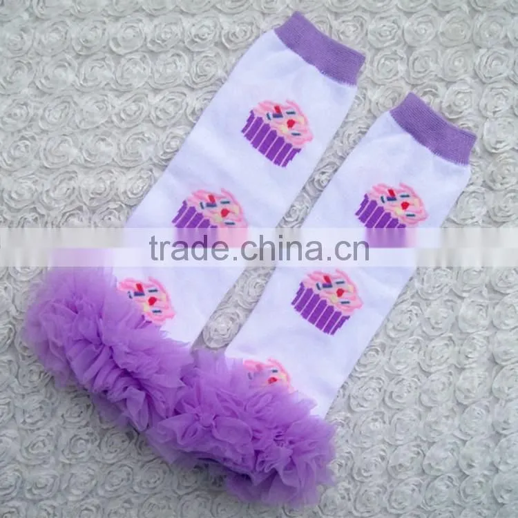 White lace trim ruffled legging warmers cotton knit socks animal print leg warmer