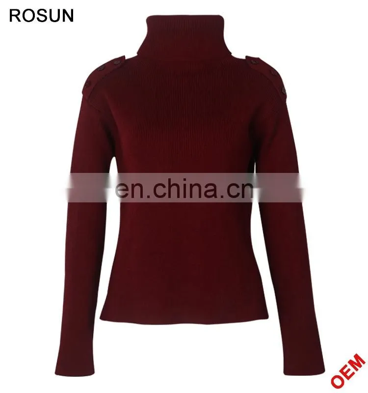 Winter Turtleneck Buttons on Shoulder Pullover Cashmere Sweater