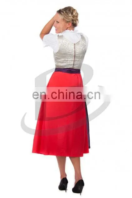 Classical Women Long Dirndl Dress Short Sleeve Maid Dress Long Three Piece Dress for Bavaria Party (Oktoberfest Garments)