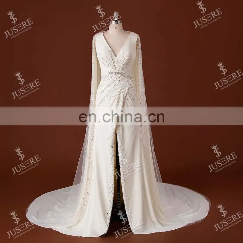 Gorgeous Crystal Beaded Heavily Cape-Style Long Elie Saab Evening Dress 2015