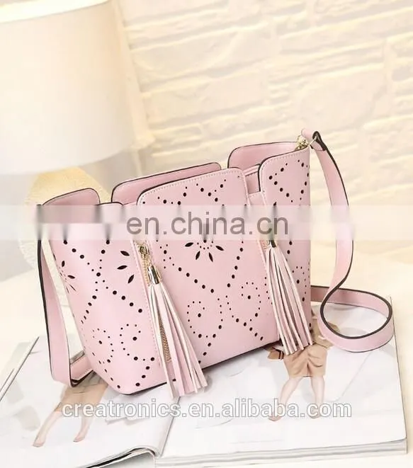 CR on time delivery guaranteed handbags latest model with tassels long strap shoulder bag beautiful pink color hollow bag