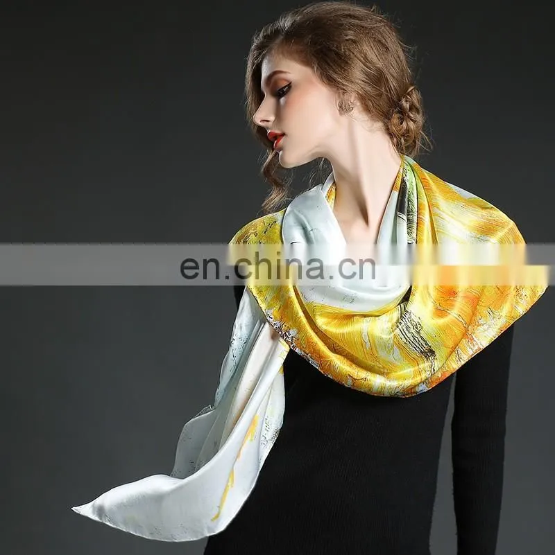 100%Silk Satin women's elegant silk scarf 110*110