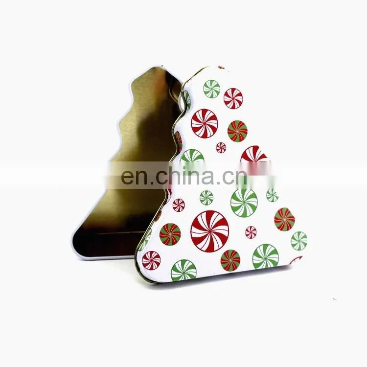 Tree shaped christmas empty irregular matal storage tin box can