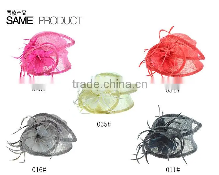 Wholesale Plain Church/Races Ladies Sinamay Hats With Feather